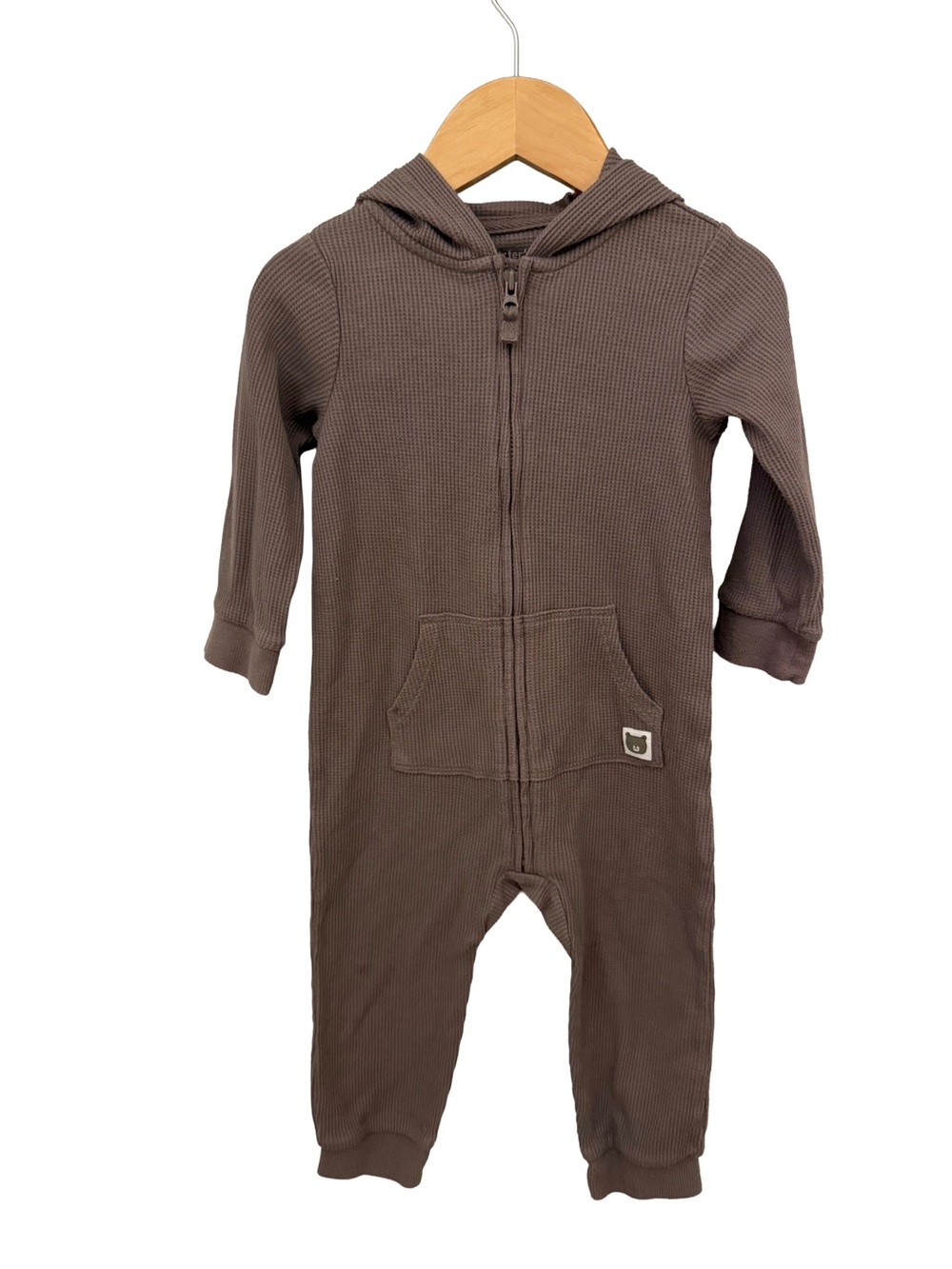 Carter's Grey Hooded Zip-Up Waffle Knit One-Piece